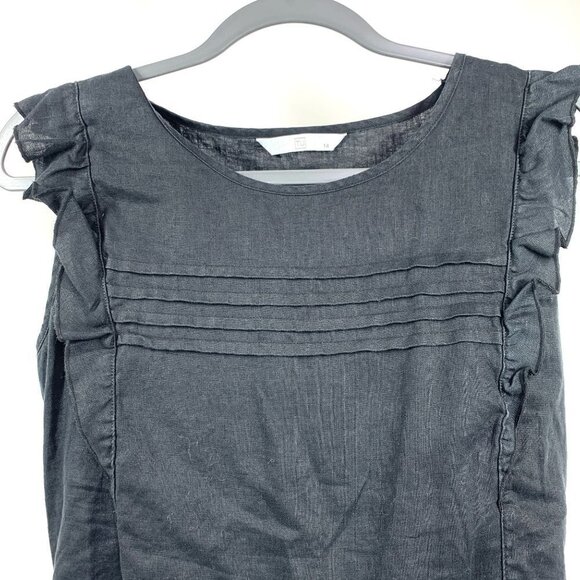 Tu UK Linen Sleeveless Flutter Blouse With Rear Ties Black Size US 10 - Picture 2 of 6